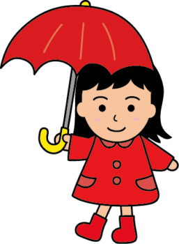 傘を差して雨合羽を着た女の子のイラスト