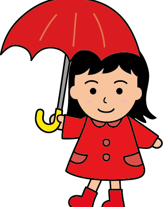 傘を差して雨合羽を着た女の子