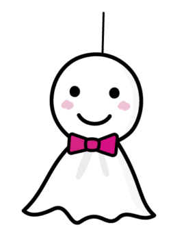 てるてる坊主のイラスト（ピンクのリボン）