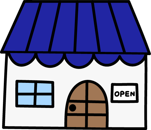 お店の外観のイラスト（青い屋根）